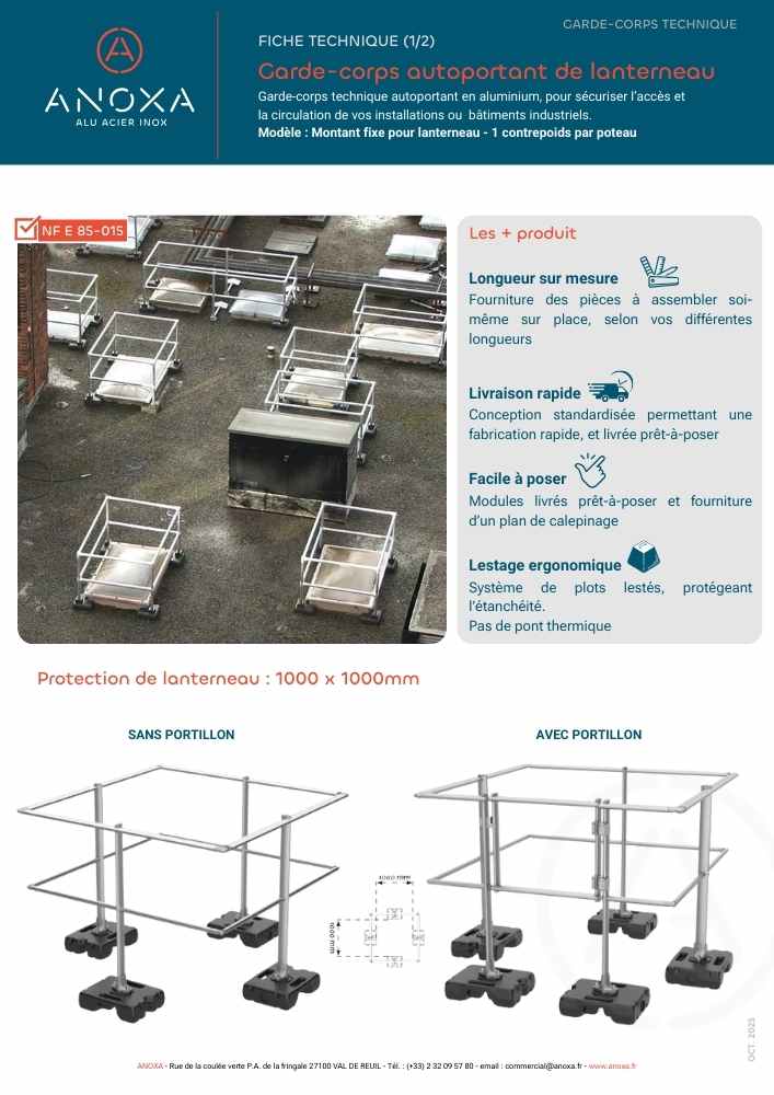 Fiche technique garde-corps autoportant rabattable de lanterneau