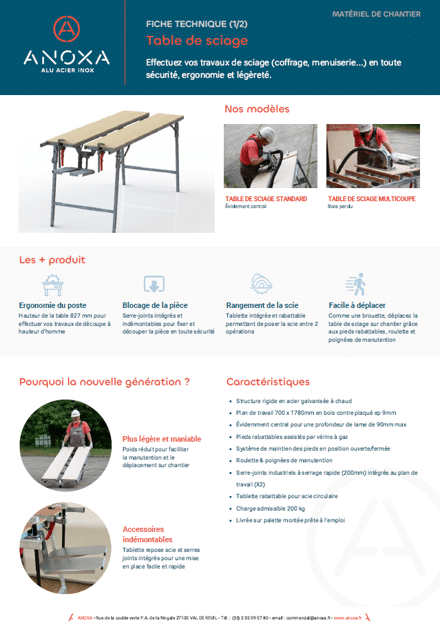 Fiche technique Table de sciage