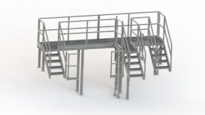 Etude 3D Passerelle d’accès en inox dans une salle blanche pharmaceutique