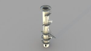 Etude 3D passerelles circulaires et échelles à crinolines pour accès sur un évaporateur
