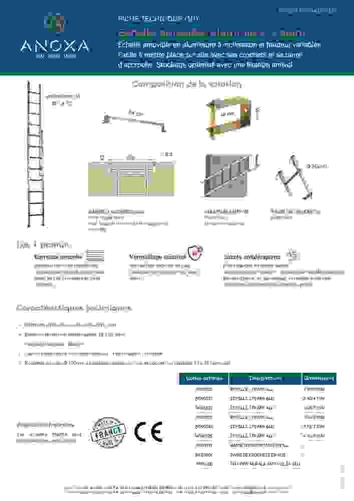 Fiche technique échelle amovible aluminium 2 plans