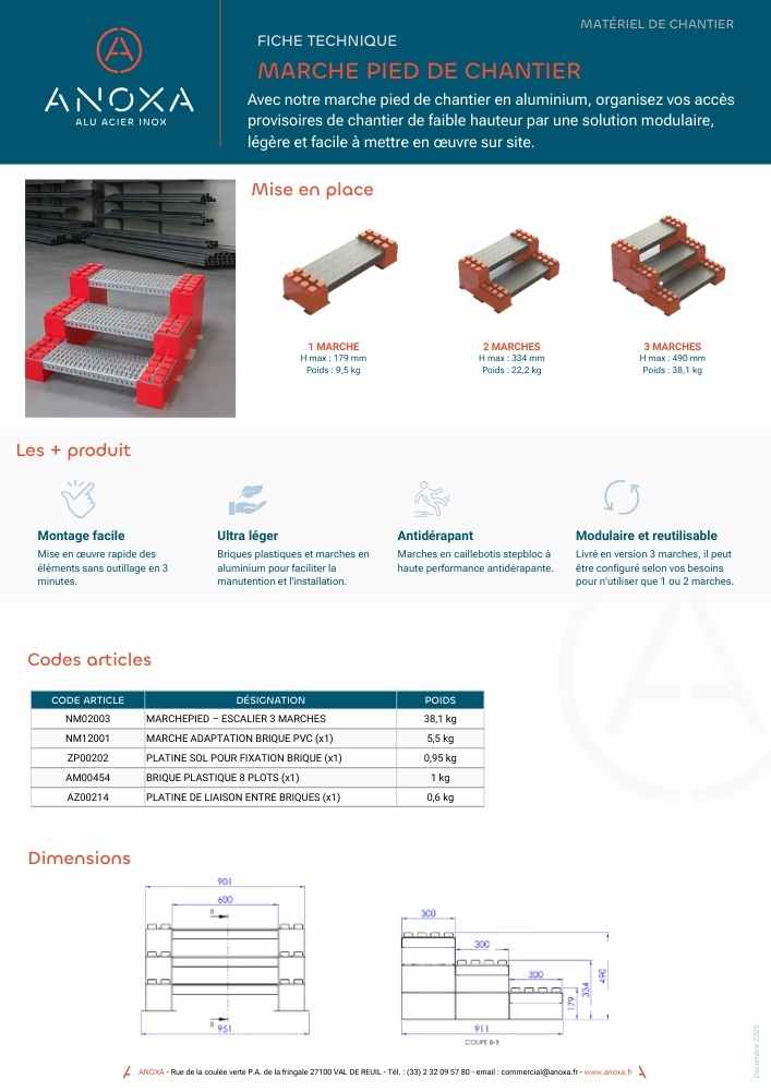 Fiche technique marche pied de chantier
