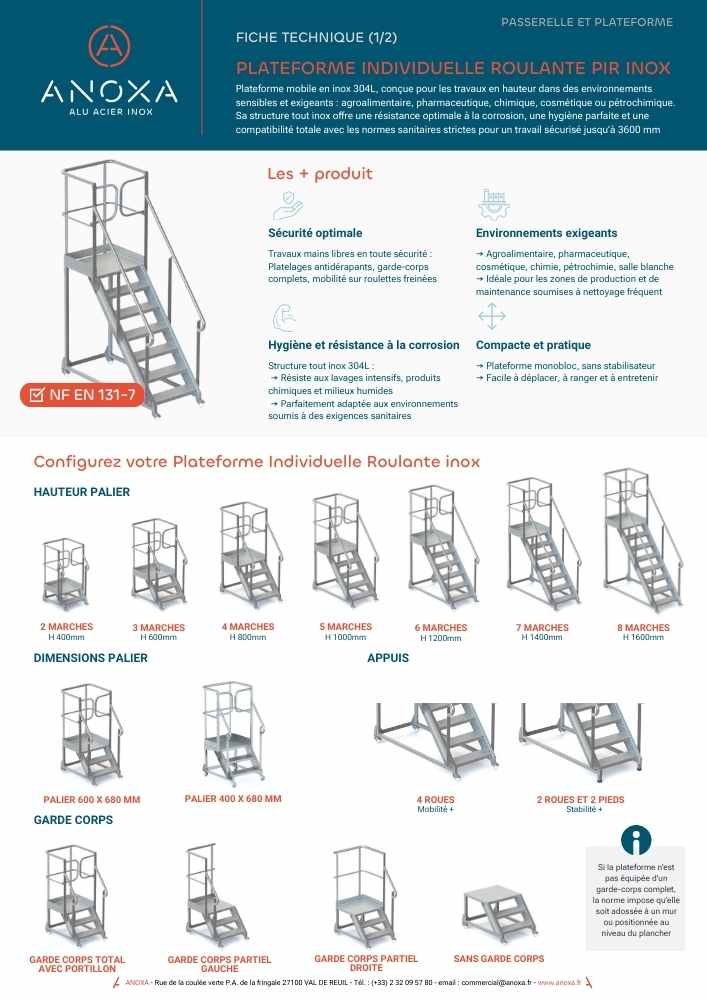 Fiche technique PIR Plateforme Individuelle Roulante (Inox)