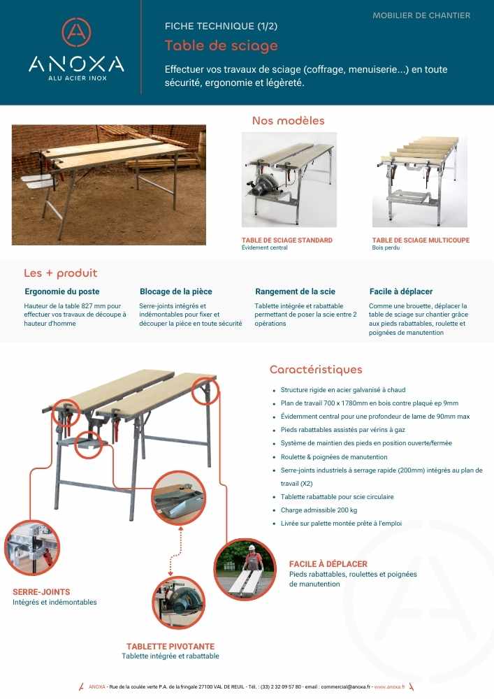 Fiche technique table de sciage