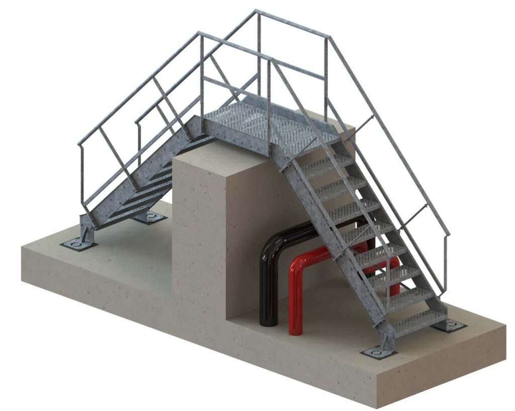 saut de loup avec 2 escaliers industriels